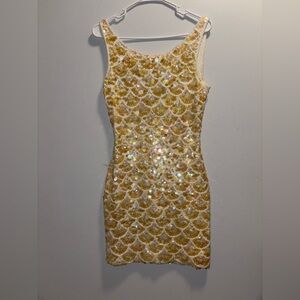 Iridescent Vintage Hand Sequined Beaded Embellished Stretch Dress New Years Eve